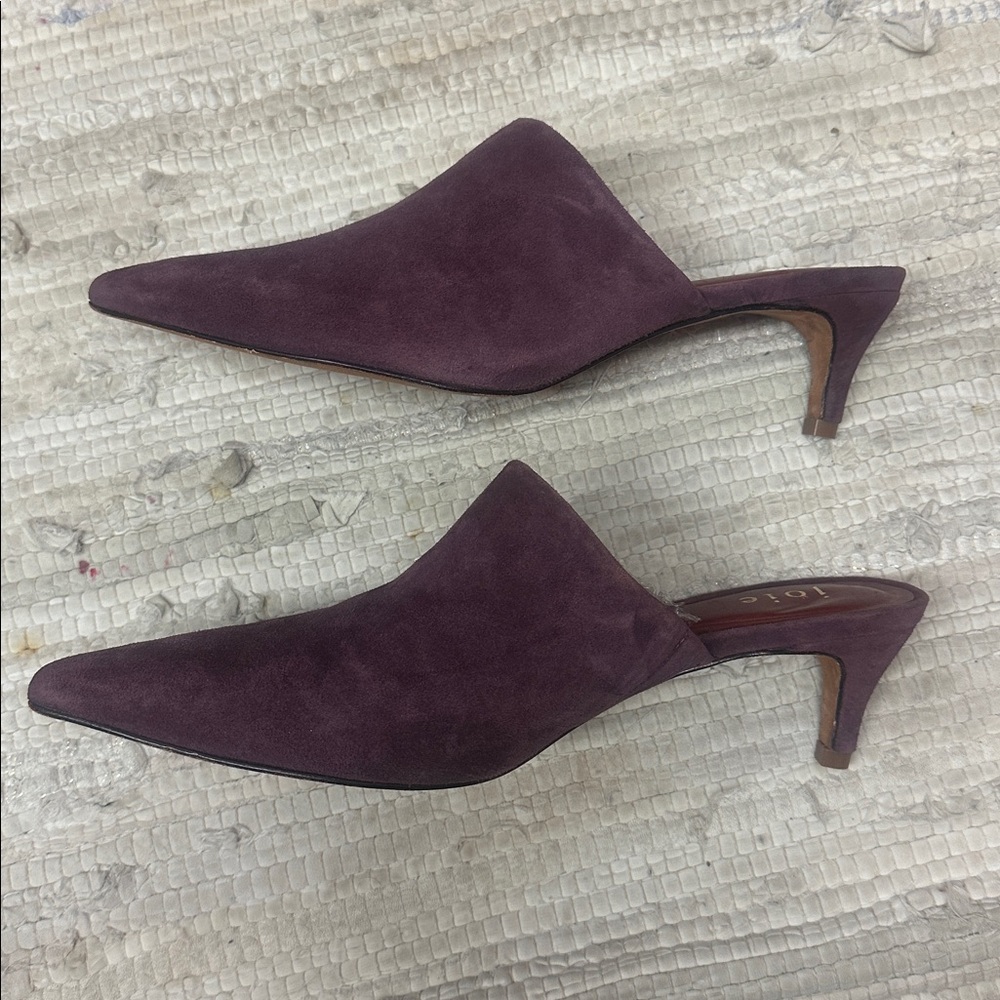 New Joie Womens Karinne Berry Purple Suede Kitten Dressy Mules Shoes - Picture 5 of 8